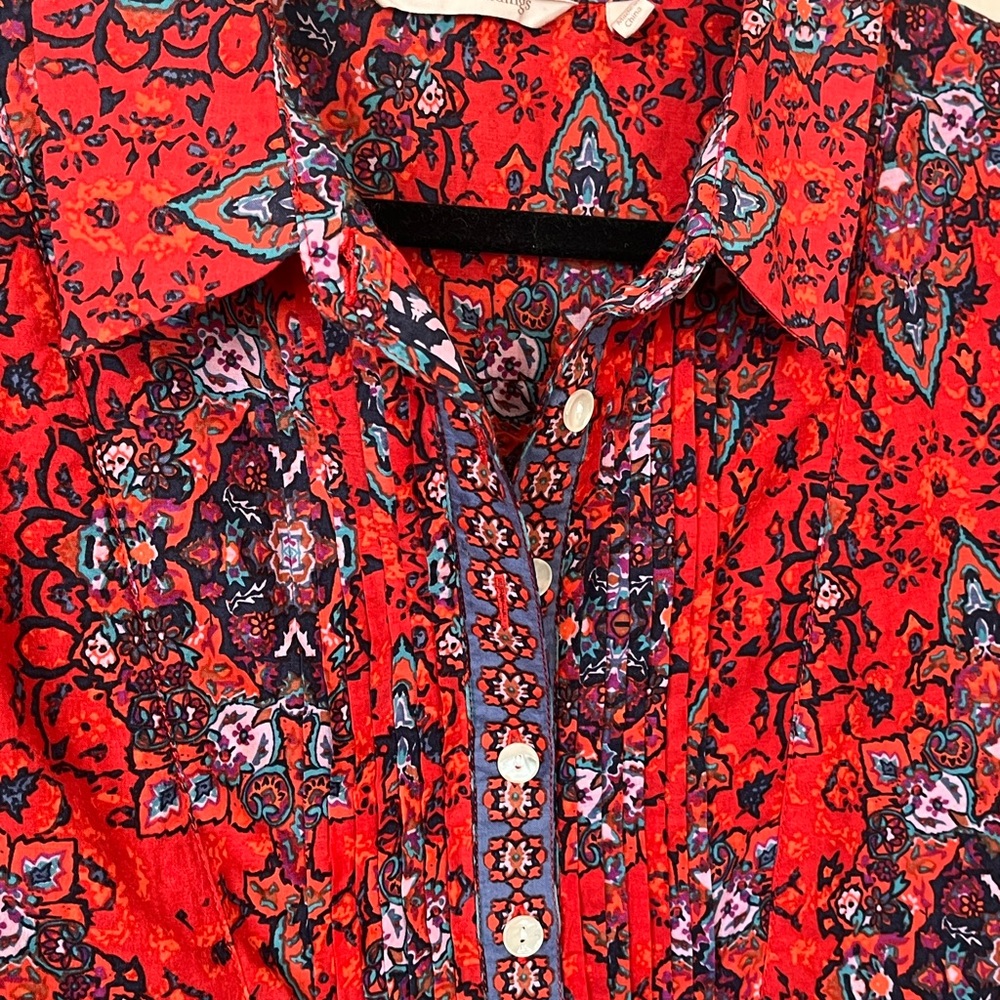 SOFT SURROUNDINGS Red Paisley Tunic Blouse Size Large 100% Cotton - Picture 4 of 6